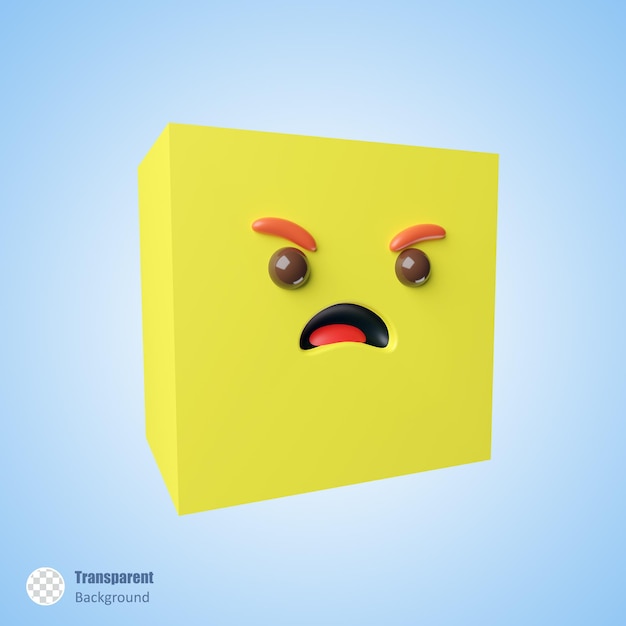cute yellow cube with angry face in 3d render design