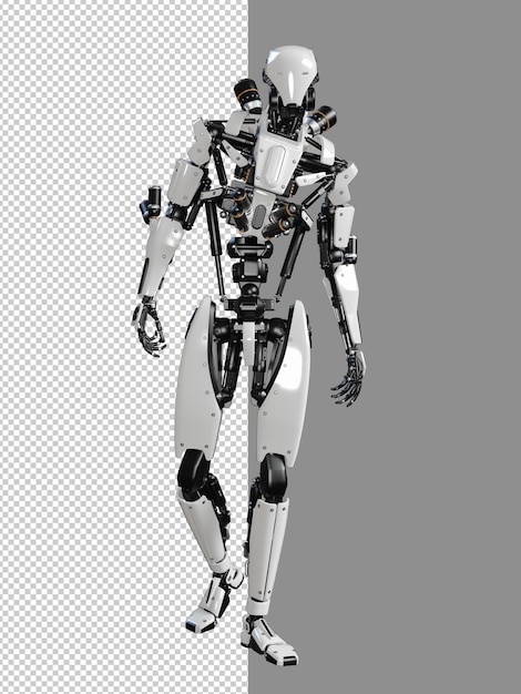Cyberpunk robot walking isolated 3d render