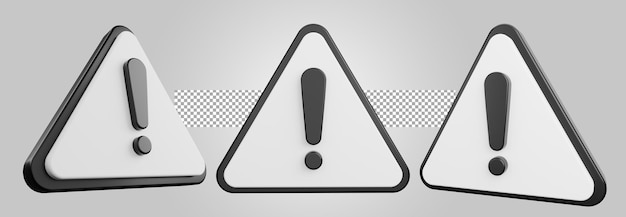 Danger warning sign isolated on transparent background Exclamation marks 3D Render