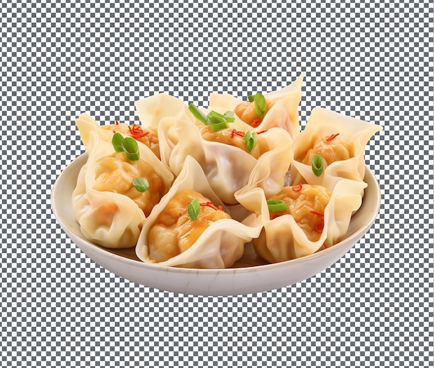 delicious and yummy pork and shrimp wontons isolated on transparent background