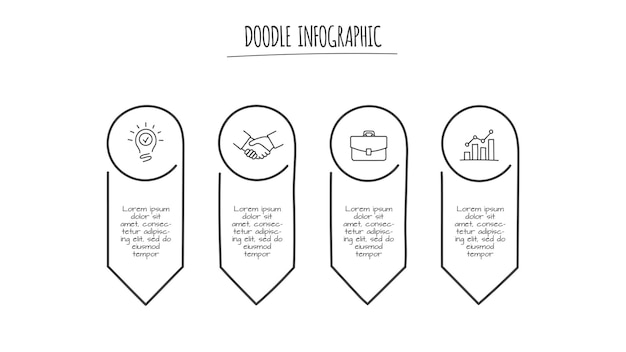 doodle vertical infographic elements with 4 options hand drawn icons editable illustration