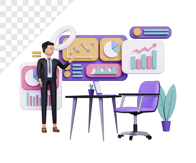 Dữ liệu thông tin 3D với doanh nhân đang thuyết trình