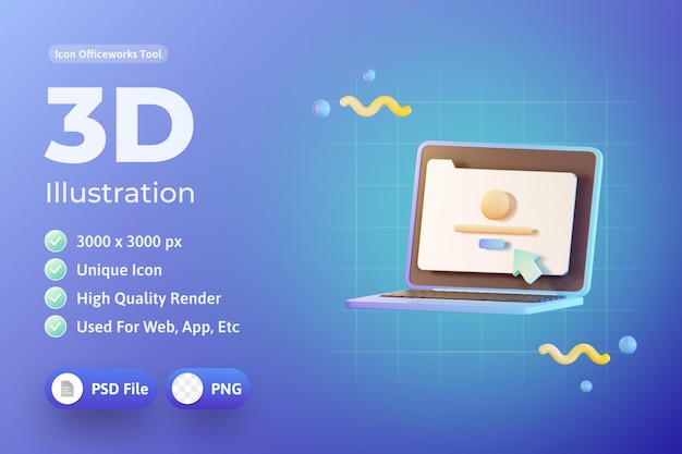 Duyệt web trực tuyến với minh họa 3d máy tính xách tay