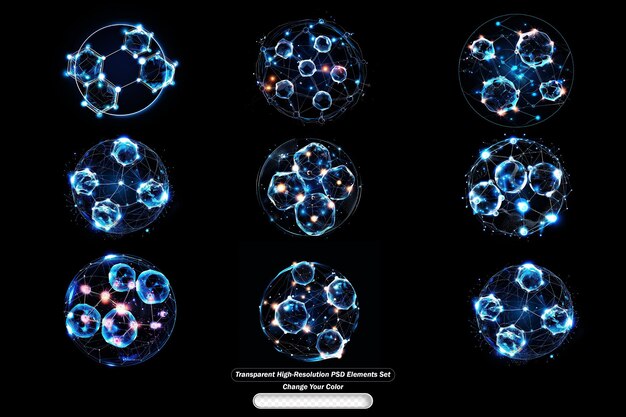 Dynamic set of transparent elements with glowing patterns for creative designs