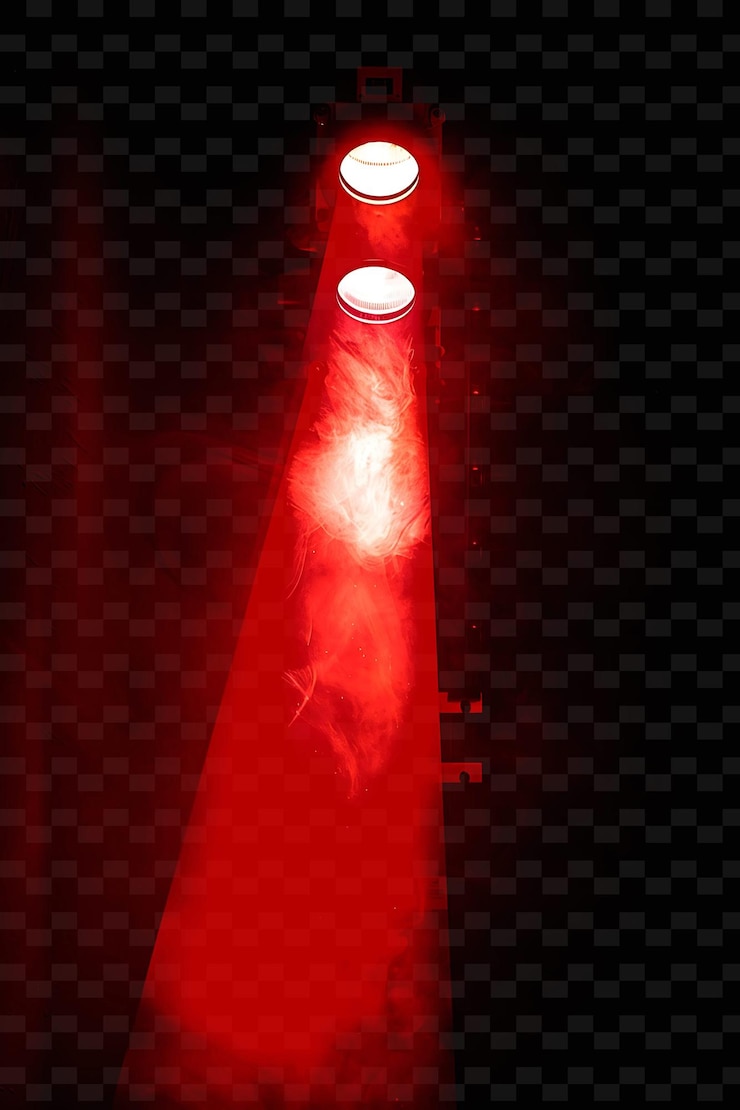 PSD emergency lights with flashing beams intense red generating png neon light effect design