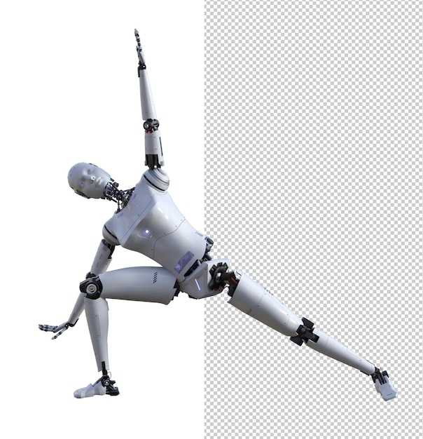 Female android yoga pose 3d render isolated