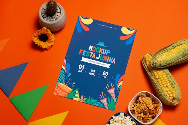 festa junina celebration paper stationery with popcorn and sunflower