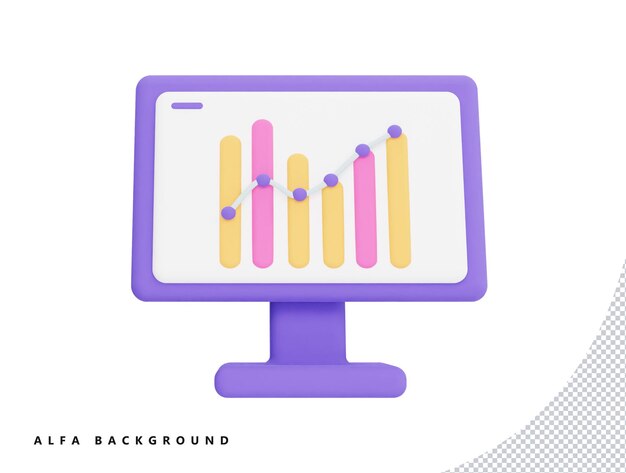 financial chart and computer with 3d vector icon cartoon minimal style