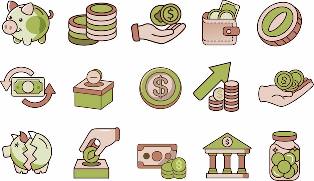 Financial Icons Set A vibrant collection of 16 icons representing various financial concepts such a