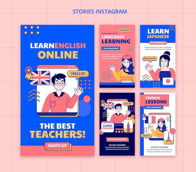 flat design language learning instagram stories