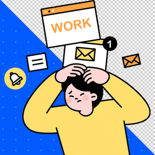 Flat Illustration of Person Being Overwhelmed and Work Burden PNG Transparent Background