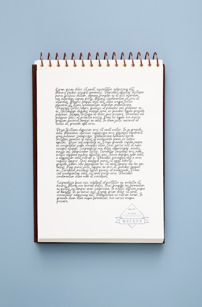flat lay of desk surface with notepad