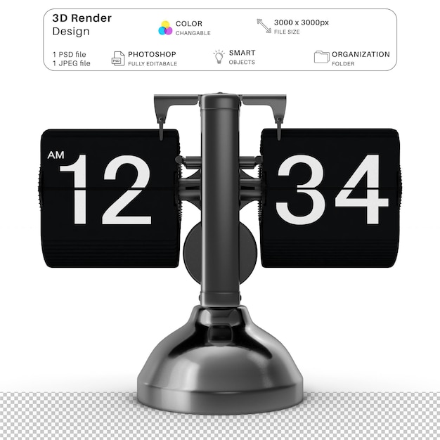 Flip Clock 3D Modeling PSD File Realistic Clock