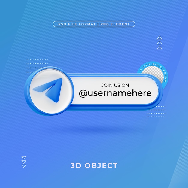 Follow Us On Telegram Profile Social Media 3D Render Isolated for Composition