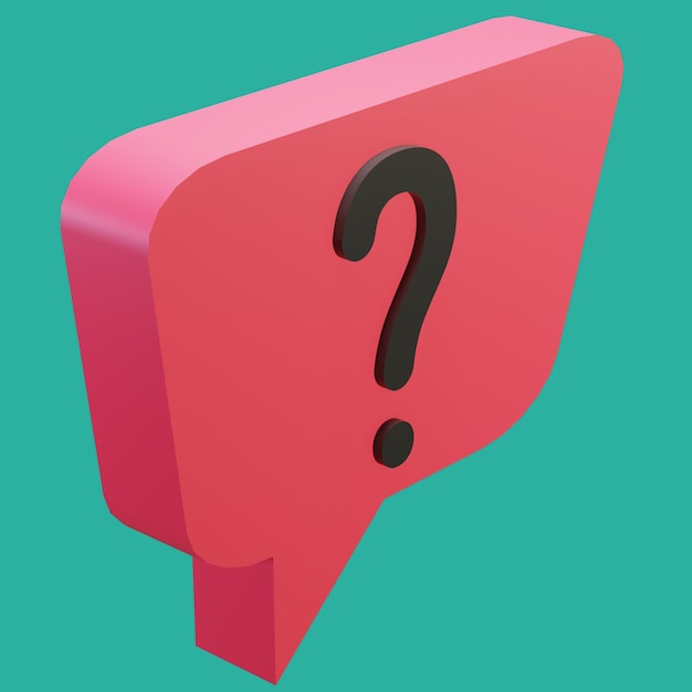 free Psd 3d rendering bubble chat with red color box shape and question mark
