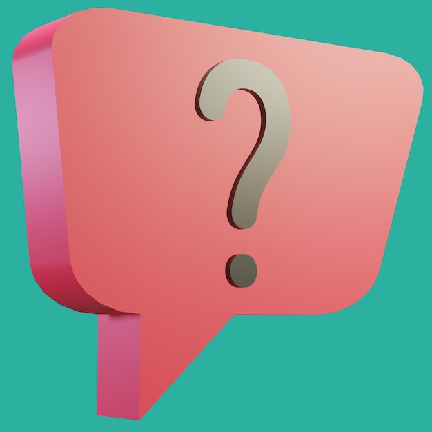 free Psd 3d rendering bubble chat with red color box shape and question mark