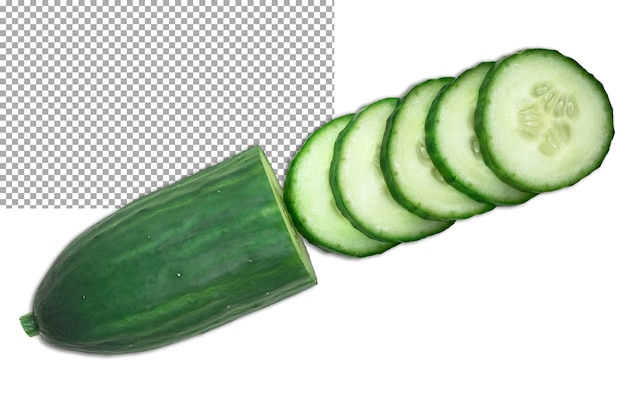 fresh cucumber sliced on a transparent background isolated object