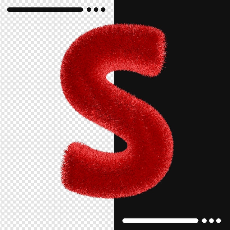 PSD fur design alphabet s in 3d rendering isolated