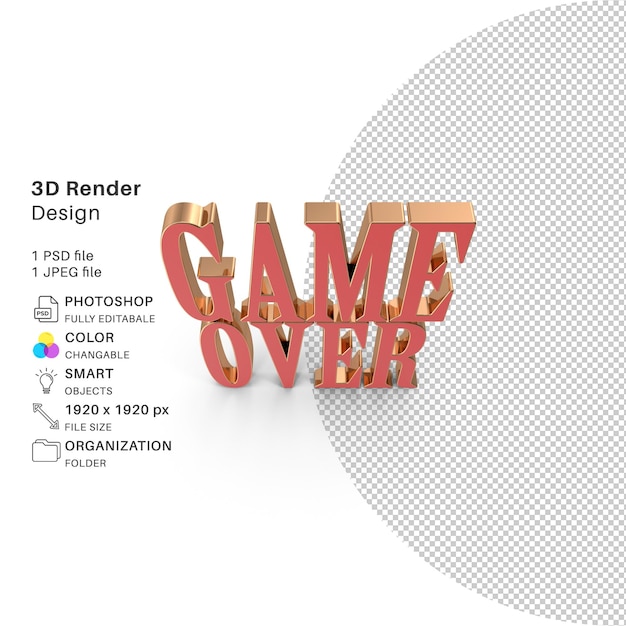 Game Over 3D Modeling PSD File Realistic Game Over Text Effect Game Text Effect