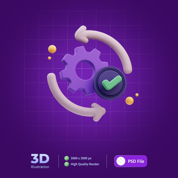 Gear setting Quality control 3d Illustration