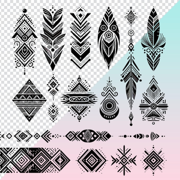 geometric tribal elements isolated on transparent background