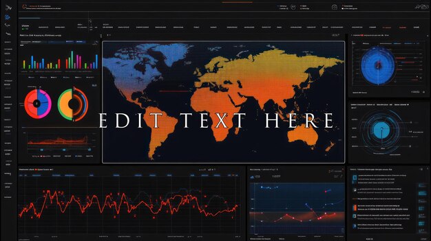 Global data visualization dashboard displaying world map with heatmap charts and graphs