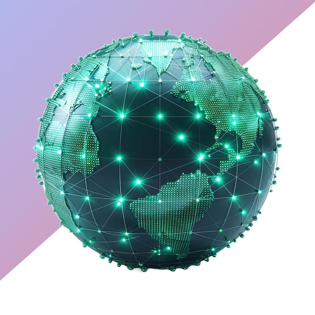 Globe network green gradient 3D style icon no background