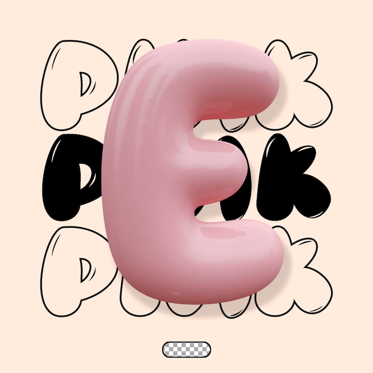 PSD glossy pink color holographic 3d balloon bubble letter e