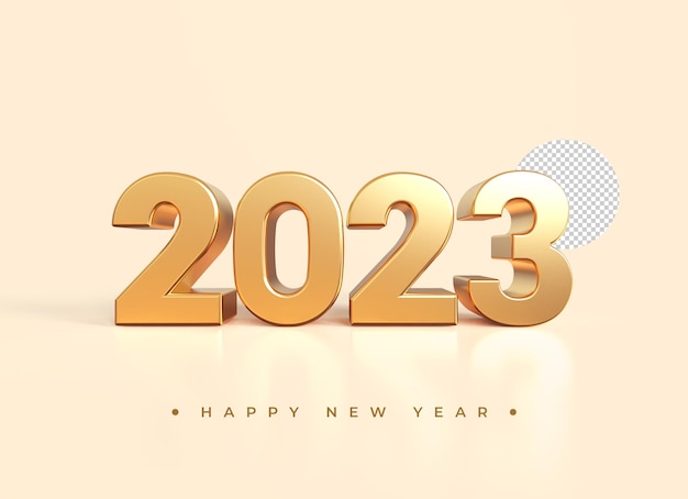 Gold 2023 new year 3d rendering isolated on transparent background