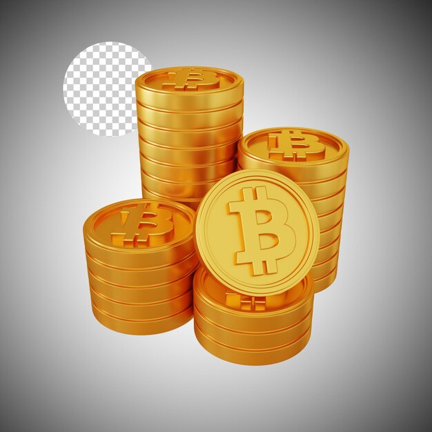 gold bitcoin stacks four column 3d rendering