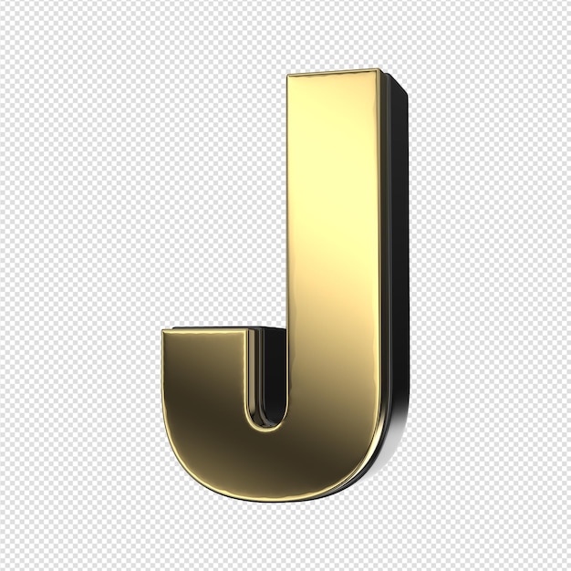 Gold letter j with a transparent background.