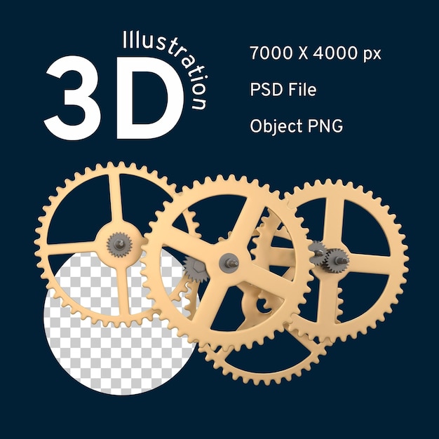 Golden mechanical gears on isolated background
