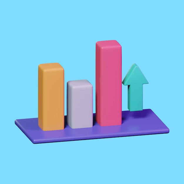 graph bar chart presentation infographic with arrow up 3d icon illustration fo marketing groeth symbol design
