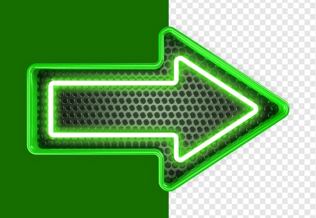 Green neon arrow with metallic grid