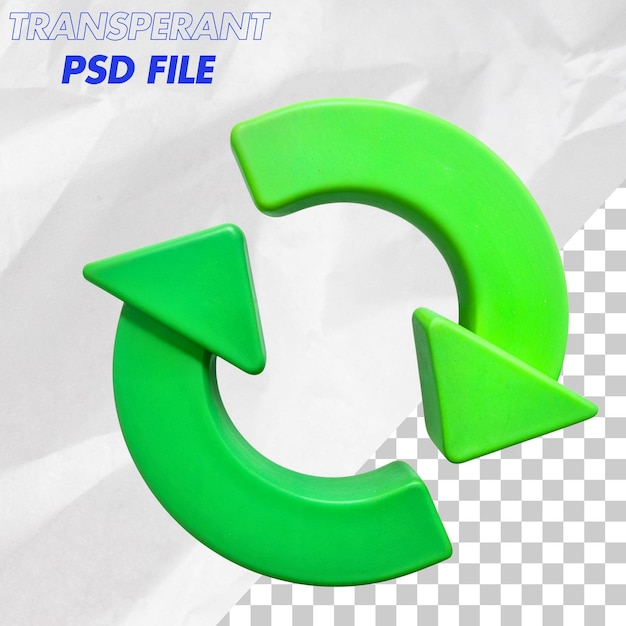 Green recycling symbol made of plastic placed on a white backgroundGreen recycling symbol