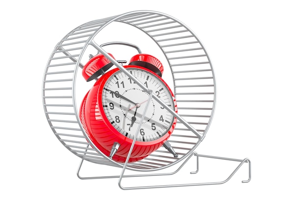Hamster Wheel with alarm clock 3D rendering isolated on transparent background