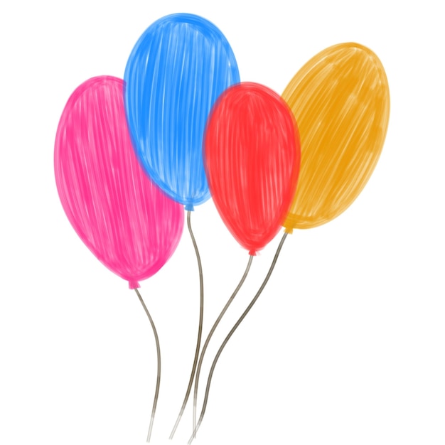 Hand drawn textured of colorful balloons isolated for festive celebration