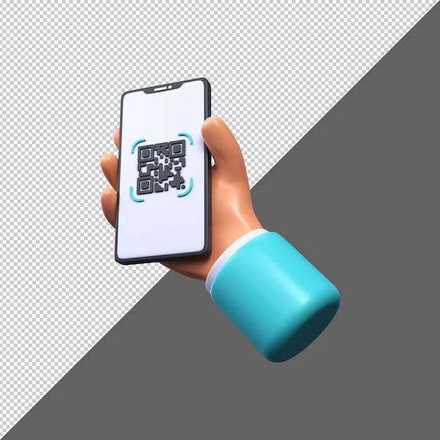 Hand holding Mobile phone QR code scanning in smartphone screen 3d PSD Premium