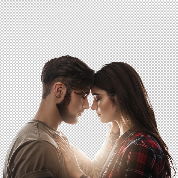 head to head woman holding hands on mans chest
