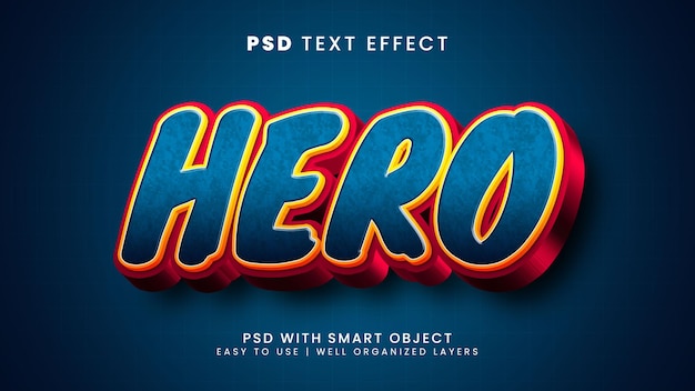 Hero 3d editable text effect with cartoon and power text style