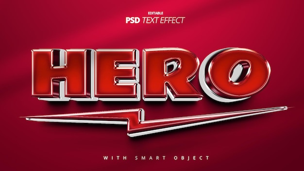 Hero 3d red brave text effect mockup editable design