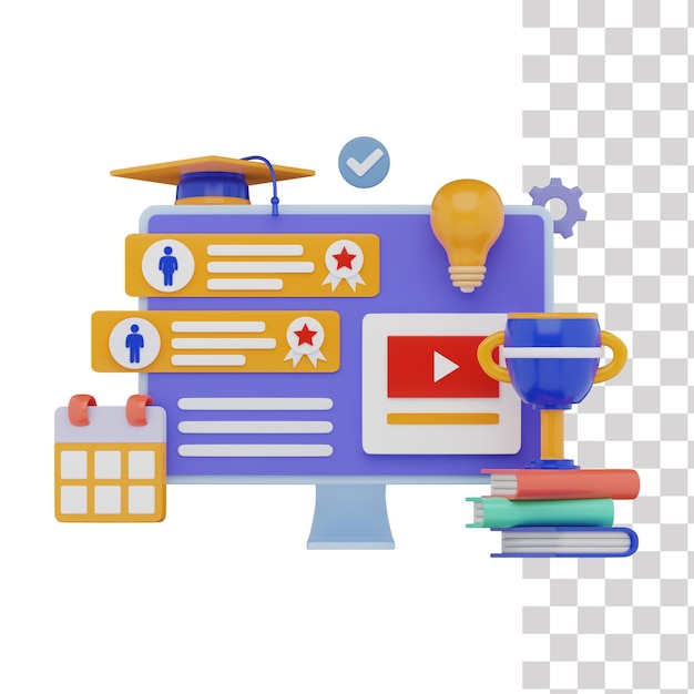 Hình ảnh minh họa 3D ứng dụng khóa học học trực tuyến