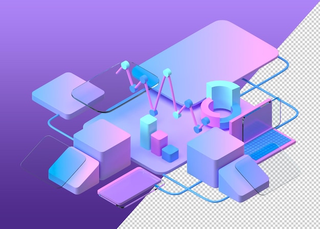 Hình ảnh minh họa quản lý dự án với phong cách isometric 3D