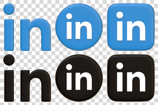 Hình minh họa kết xuất 3D các Logo LinkedIn với nhiều kiểu dáng và màu sắc khác nhau