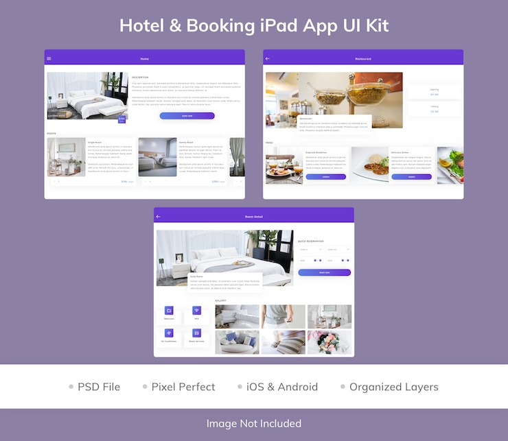 PSD hotel amp booking ipad app ui kit