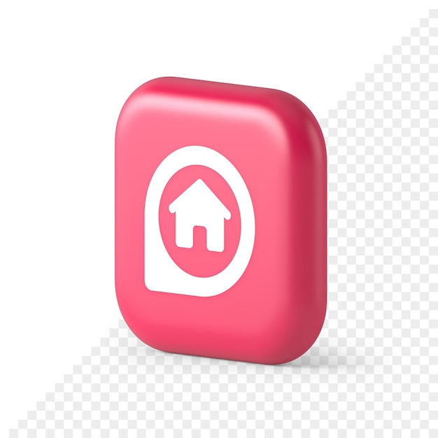 House in map pin GPS location distance searching button real estate agency app 3d isometric icon