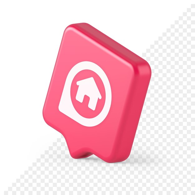House in map pin GPS location distance searching button real estate agency app 3d speech bubble icon