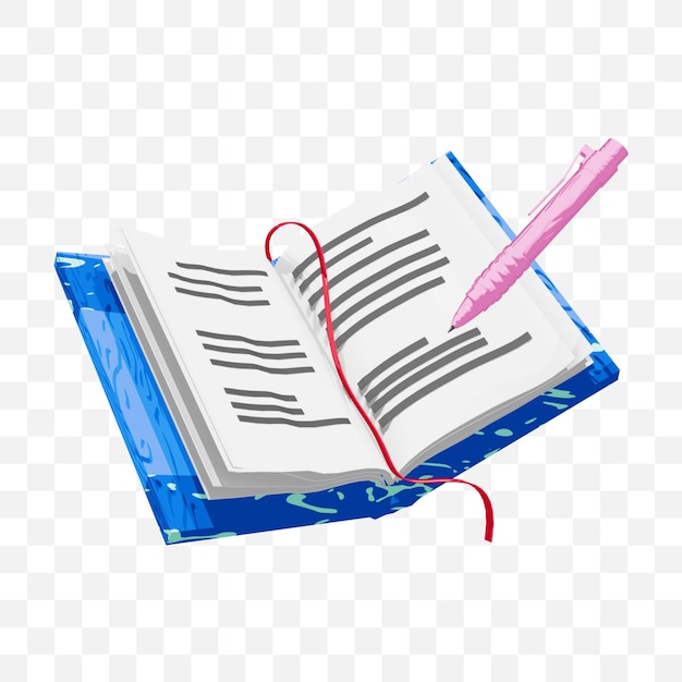 illustration cartoon notebook with pen writing lesson essay