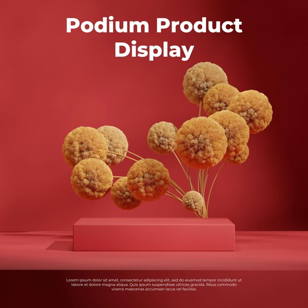 in square minimal scene 3d render image empty scene red color block shape