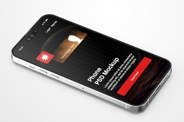 isometric smartphone 14 pro device with display screen psd mockup template